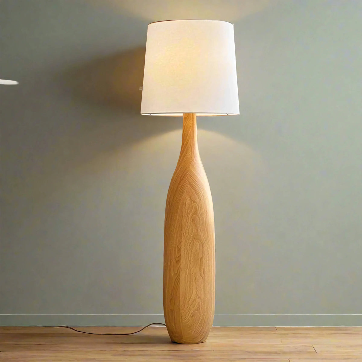 Resin Floor Lamp 145cm | Woodgrain Base & Linen-shade Japandi Minimalist Living Room Casalolalights Luxury Lamps