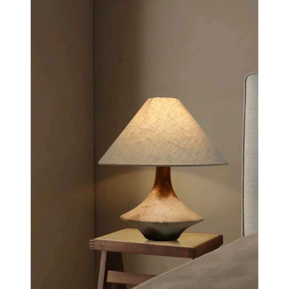 Ceramic Table Lamp 40cm | Wabi-sabi Earthenware & Linen Japandi Rustic Bedroom Casalolalights Luxury Lamps for Interior
