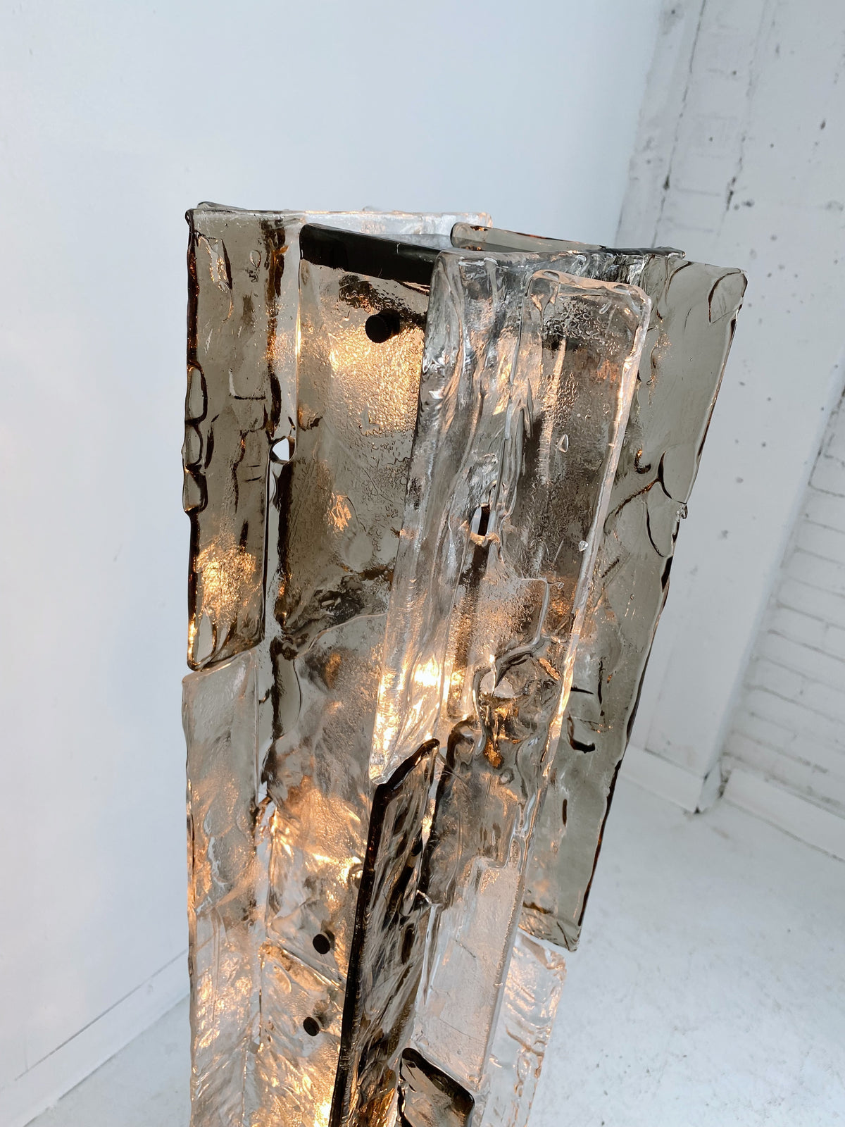 Textured Glass Column Floor Lamp Stainless Steel | Slim 26cm Profile 145cm Tall Warm 2700k Glow Casalola Lights Luxury