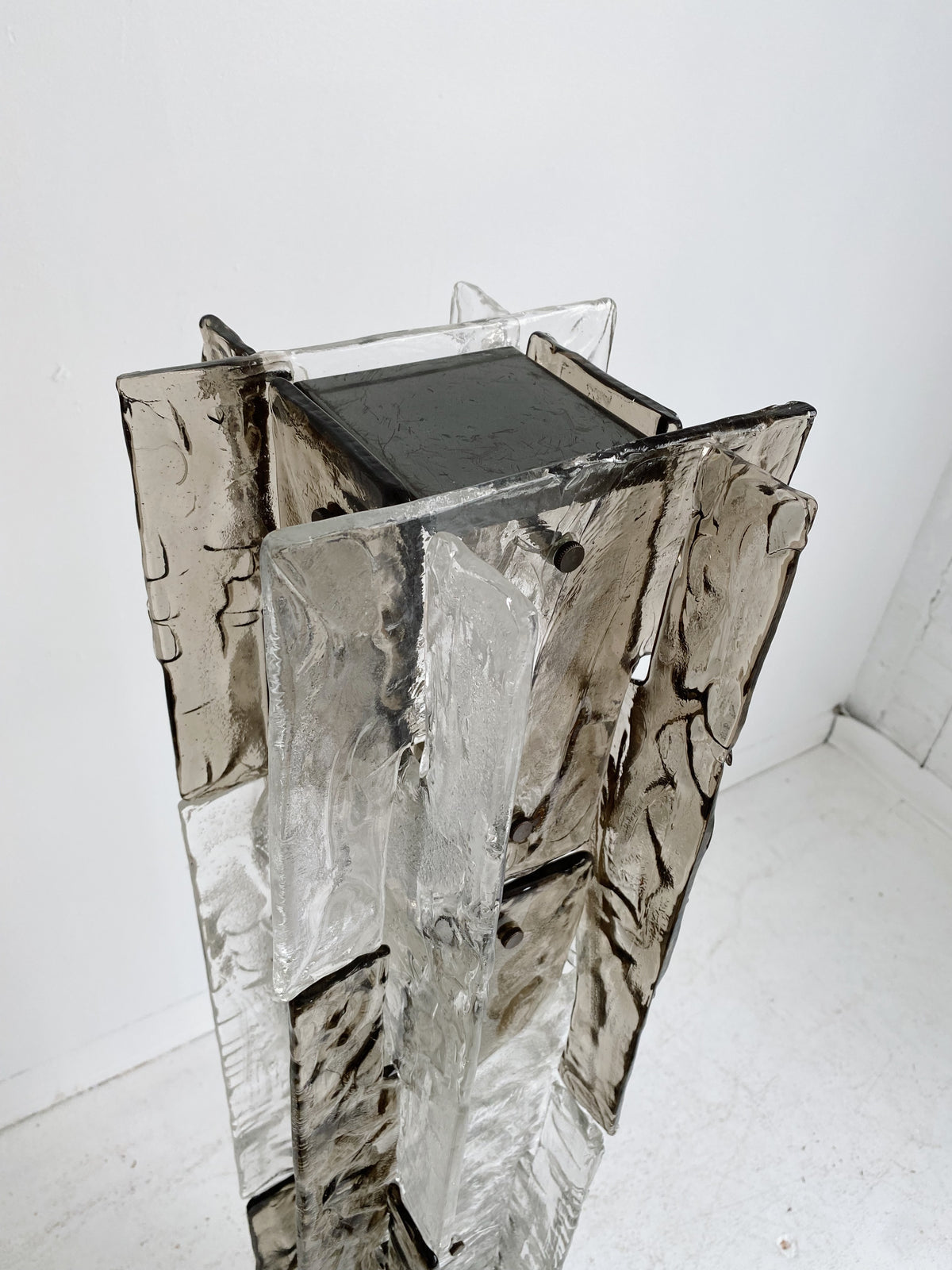 Murano Glass Column Floor Lamp Brutalist Light Totem Stainless Steel Base 145cm