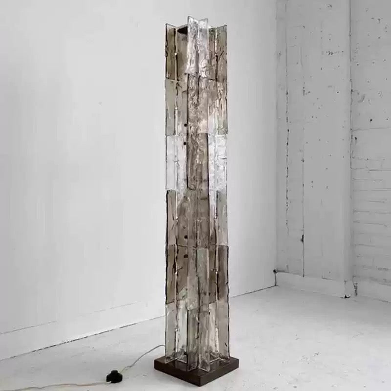 Murano Glass Column Floor Lamp Brutalist Light Totem Stainless Steel Base 145cm