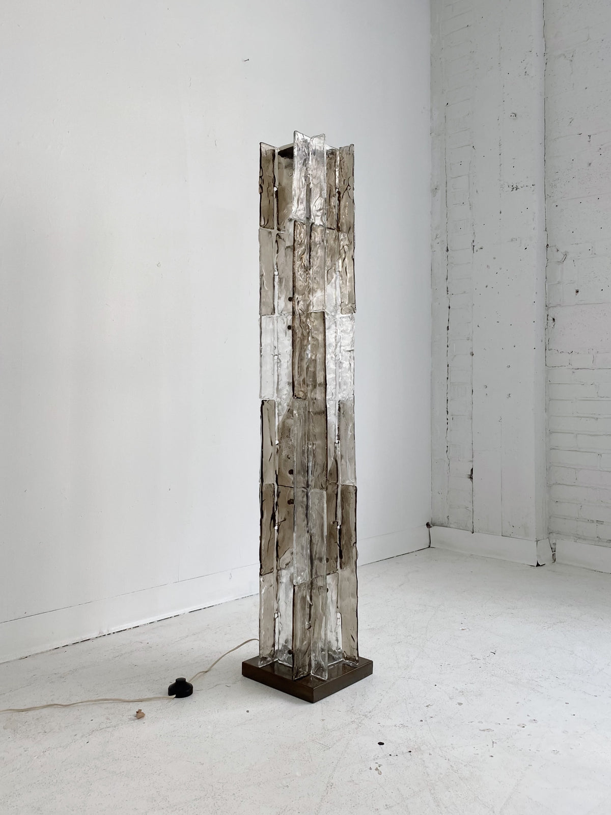 Murano Glass Column Floor Lamp Brutalist Light Totem Stainless Steel Base 145cm