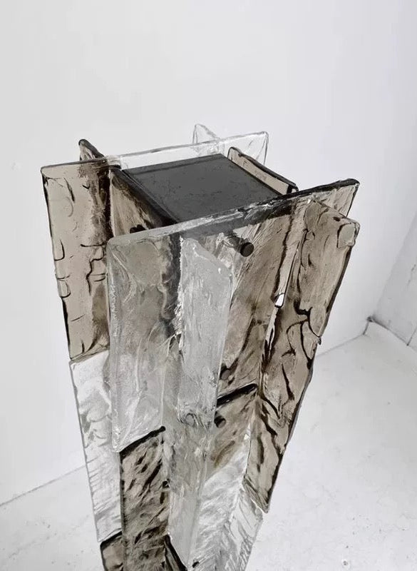 Murano Glass Column Floor Lamp Brutalist Light Totem Stainless Steel Base 145cm