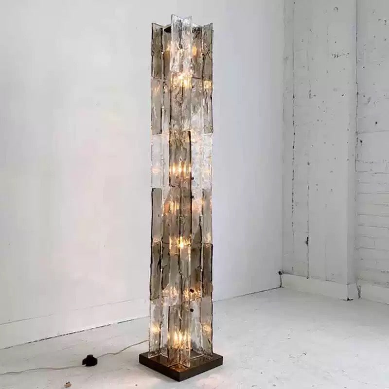 Murano Glass Column Floor Lamp Brutalist Light Totem Stainless Steel Base 145cm