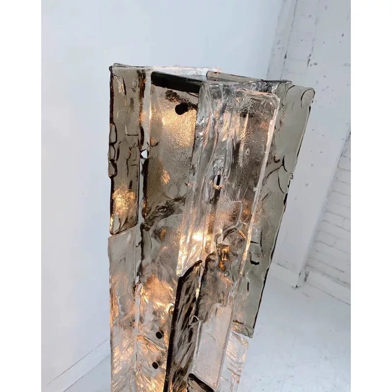 Murano Glass Column Floor Lamp Brutalist Light Totem Stainless Steel Base 145cm