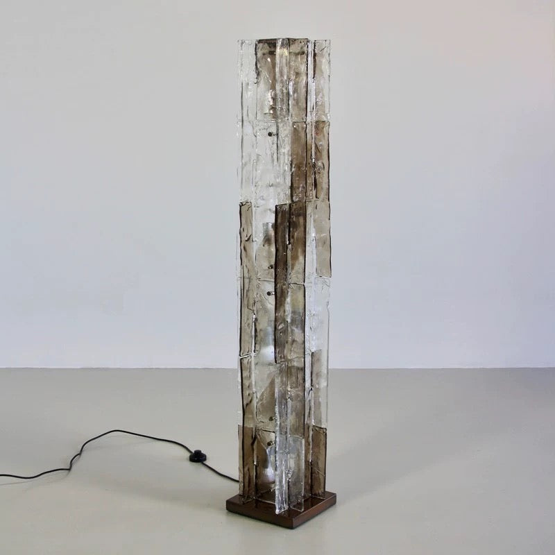 Murano Glass Column Floor Lamp Brutalist Light Totem Stainless Steel Base 145cm