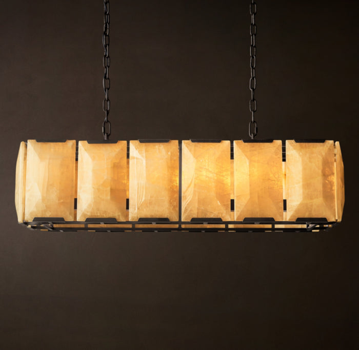 Linear Alabaster Chandelier for Dining Room | 100cm 120cm Black Stainless or Brass Industrial Casalolalights Luxury