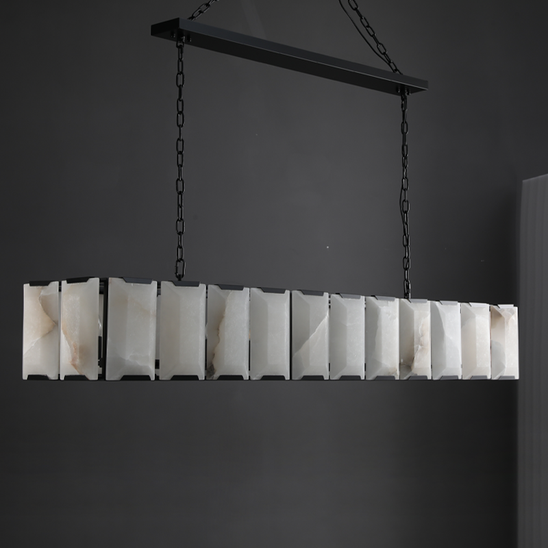 Linear Alabaster Chandelier for Dining Room | 100cm 120cm Black Stainless or Brass Industrial Casalolalights Luxury