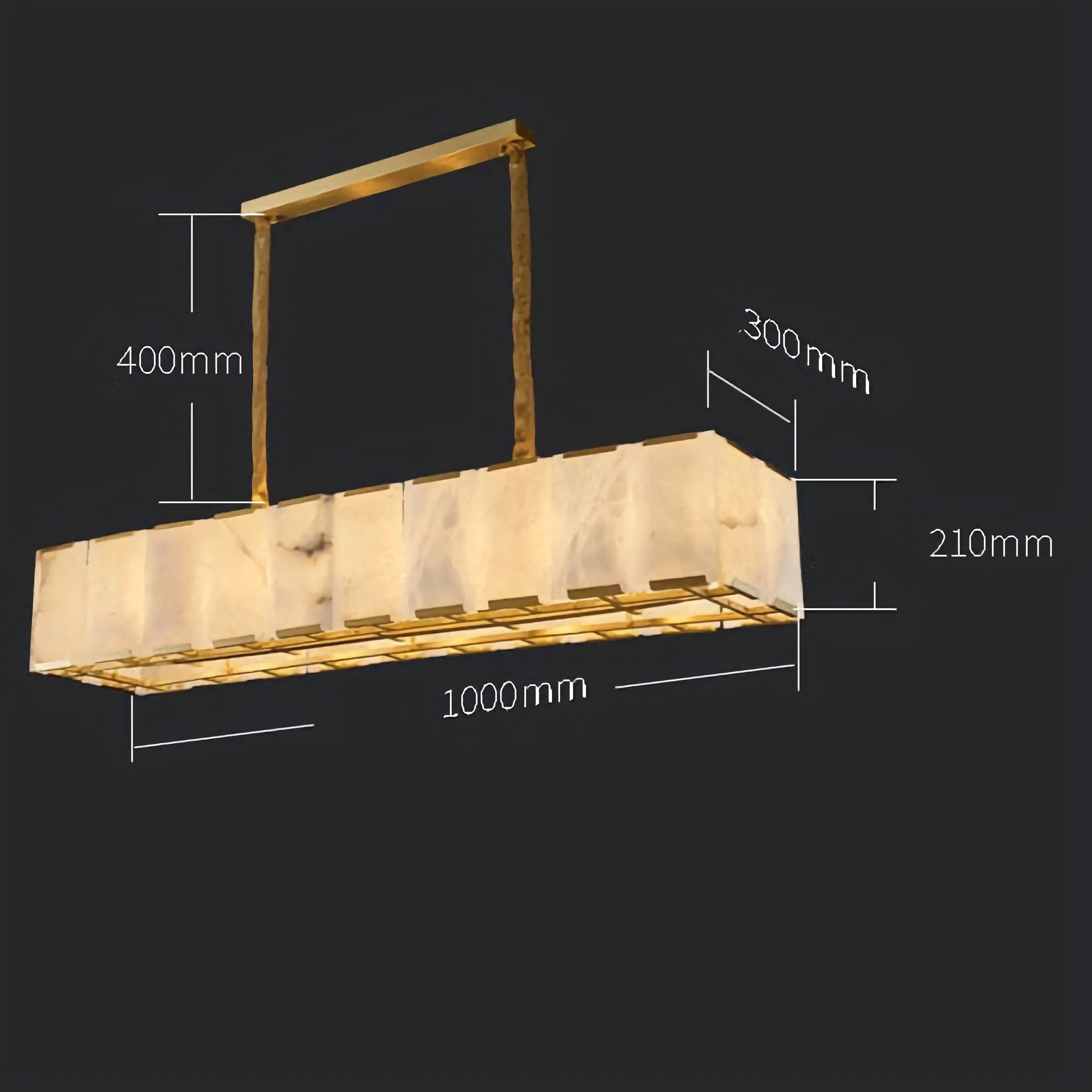 Rectangular Alabaster Linear Chandelier | Brass Pendant Lighting for Dining Table or Kitchen Island