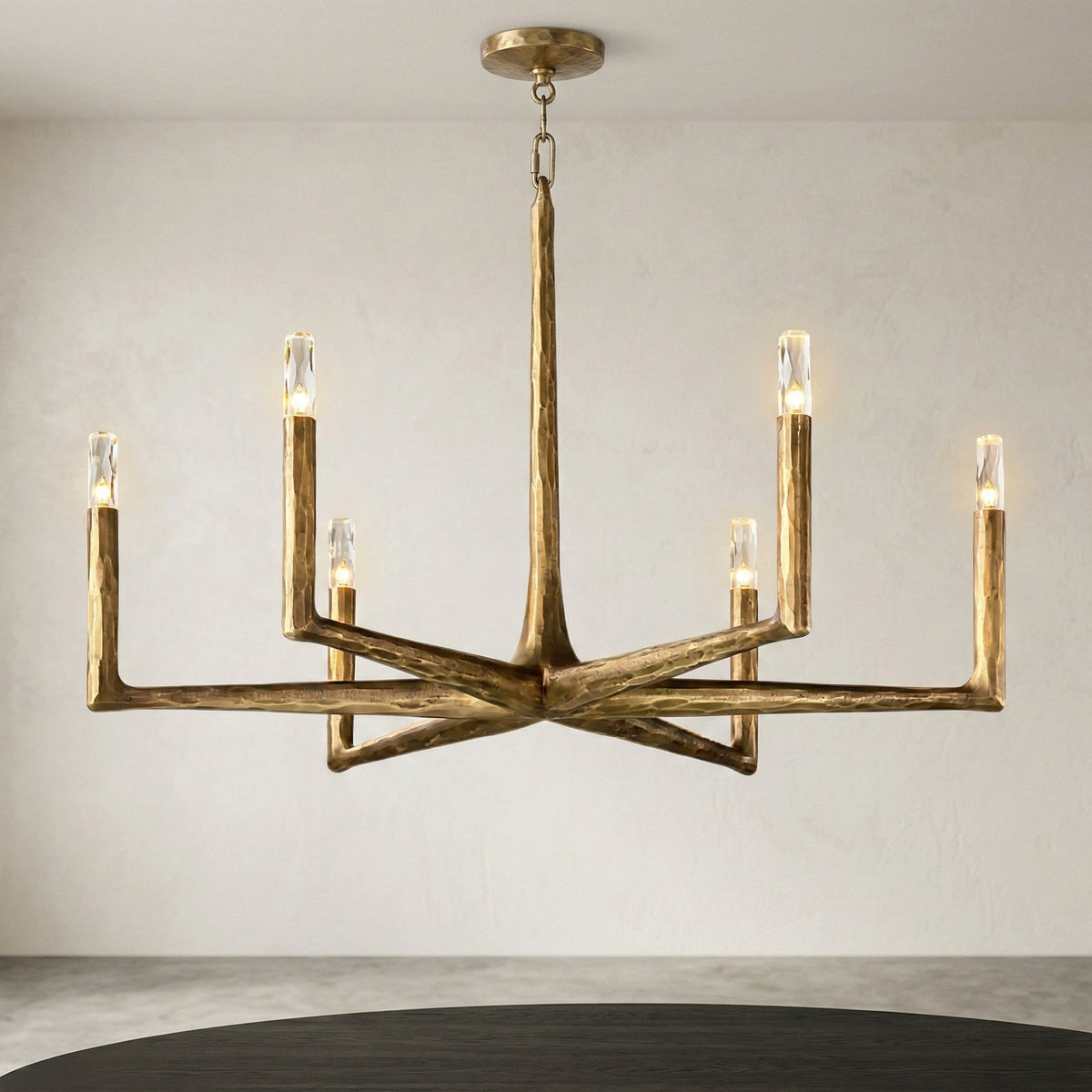 Linear Forged Brass Chandelier | Hammered Branch with Crystal Modern Dining & Living Casalolalights Luxury Lamps