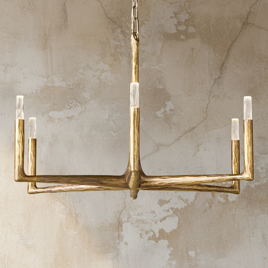 Linear Forged Brass Chandelier | Hammered Branch with Crystal Modern Dining & Living Casalolalights Luxury Lamps