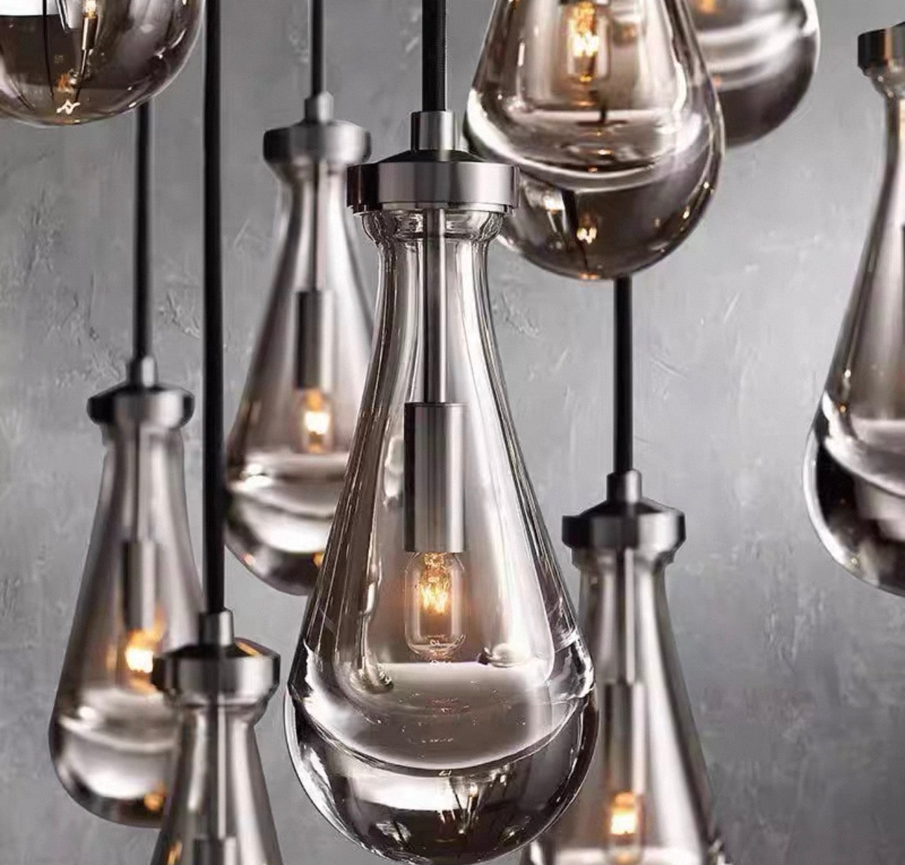 Raindrop Glass Chandelier – Luxury Linear Copper Cascade Light Casalolalights Luxury Lamps for Interior Designers