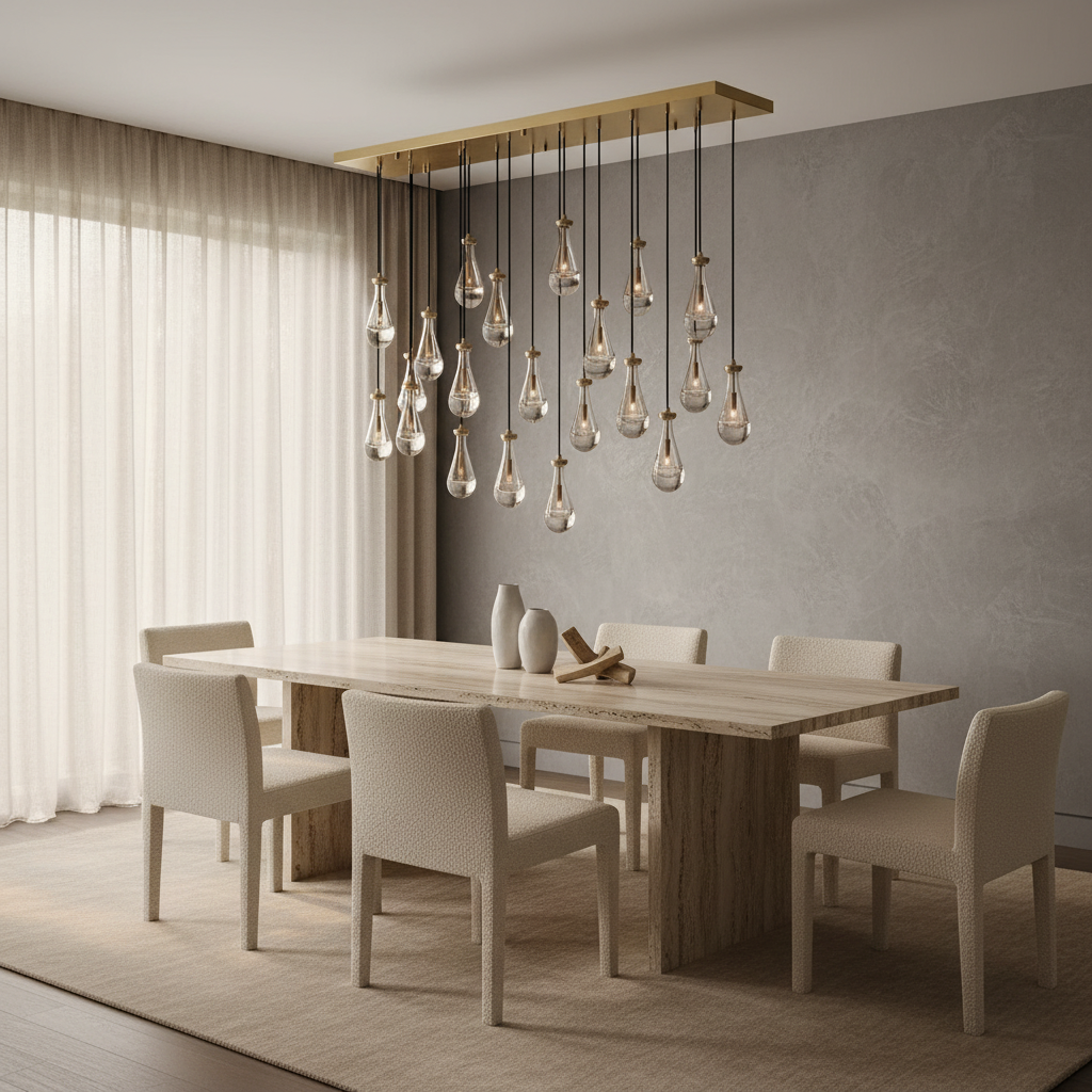 Raindrop Glass Chandelier – Luxury Linear Copper Cascade Light Casalolalights Luxury Lamps for Interior Designers