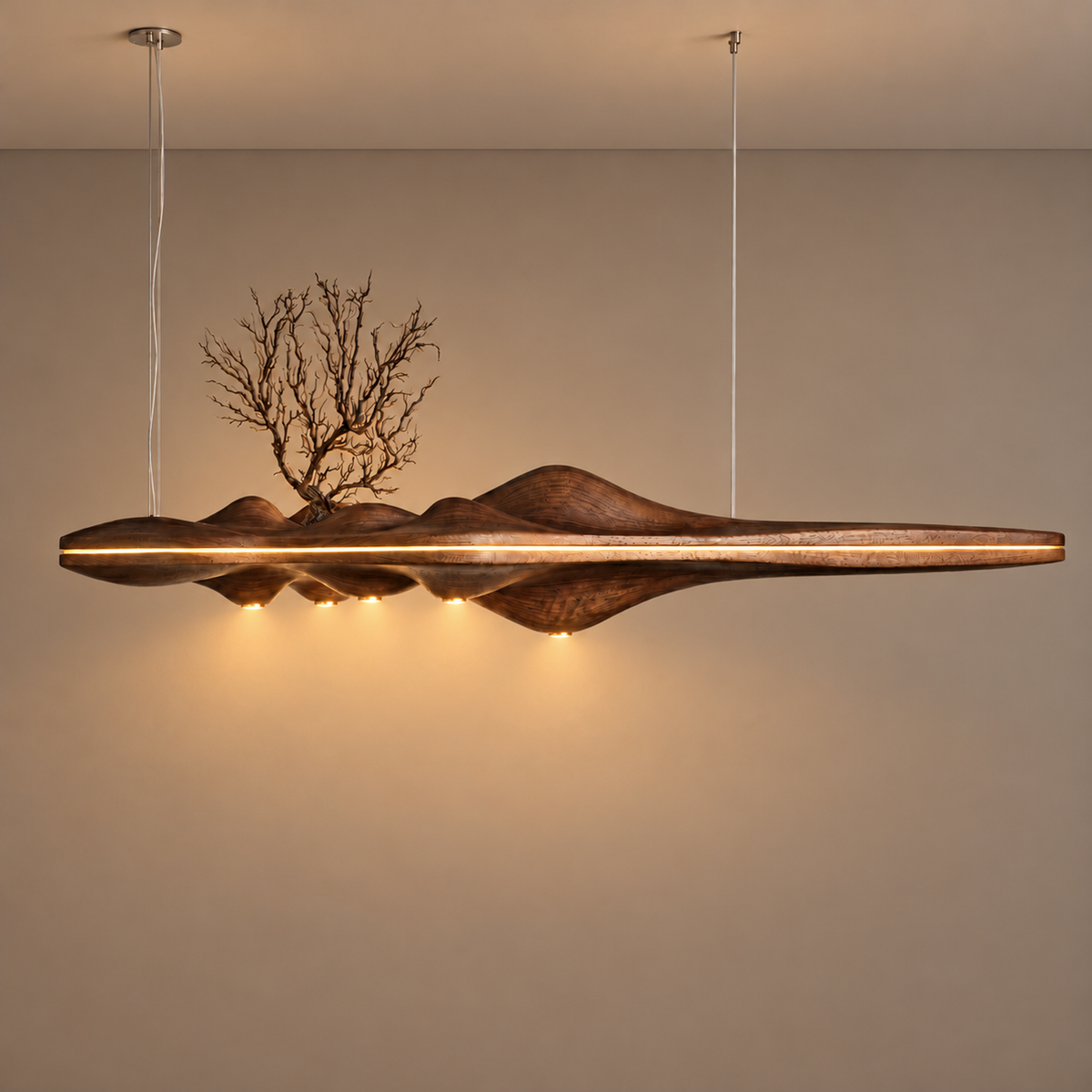 Wood Chandelier - Walnut or Ash Beam Casalola Lights Luxury Lamps for Interior Designers