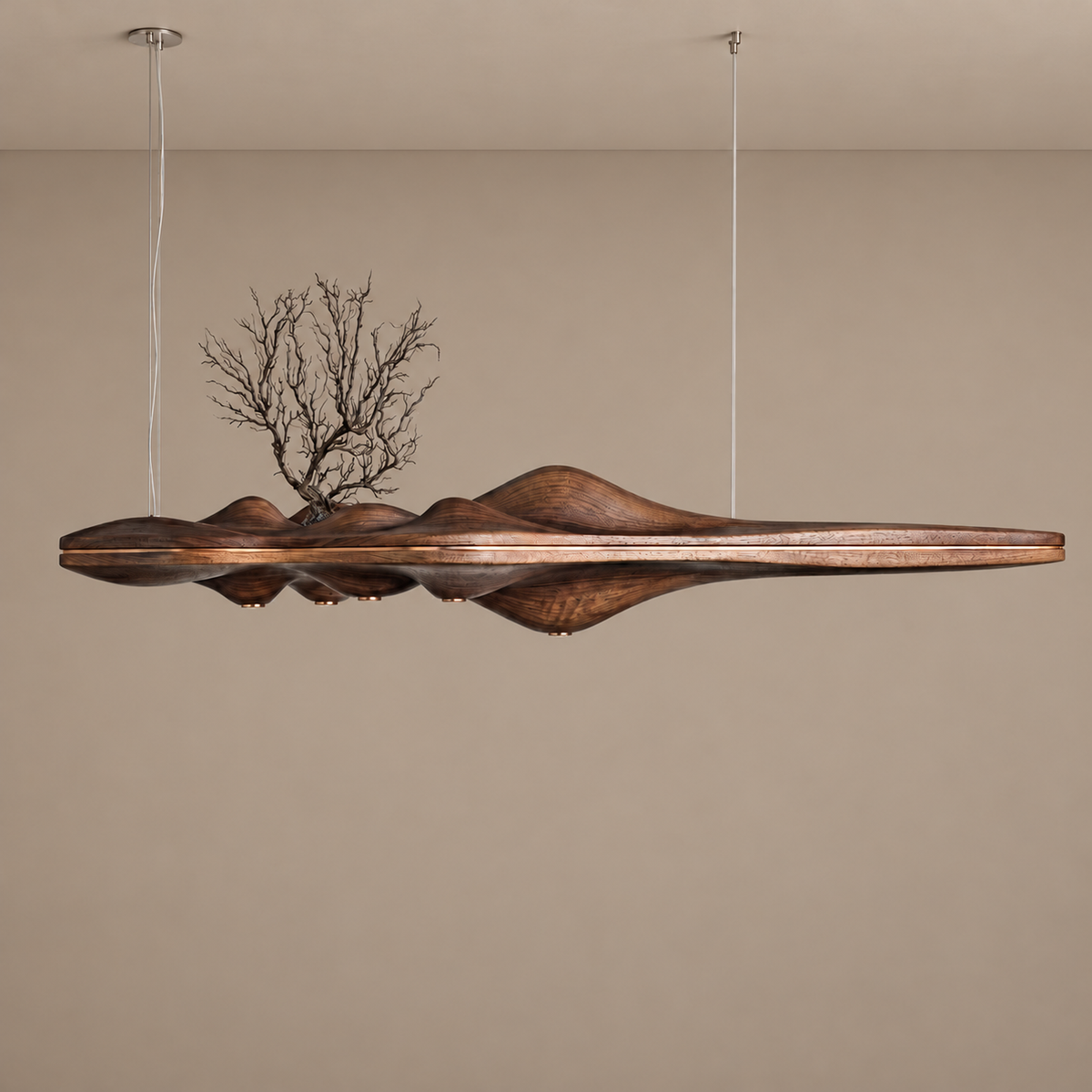 Wood Chandelier - Walnut or Ash Beam Casalola Lights Luxury Lamps for Interior Designers