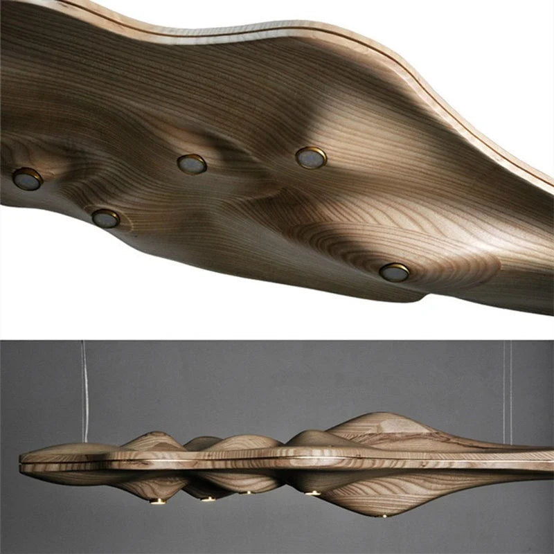 Linear Wood Chandelier 125cm | Handcrafted Walnut & Ash Landscape Ceiling Light 5-light Dining Kitchen Casalolalights