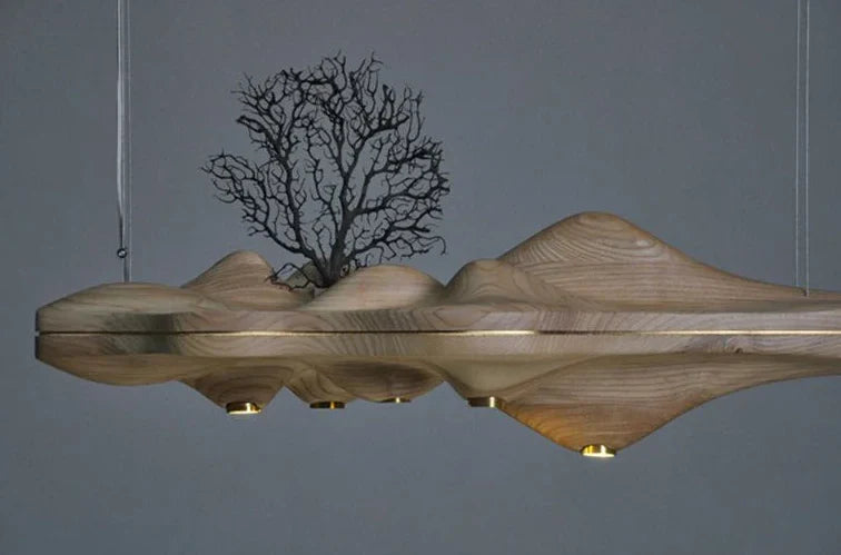 Linear Wood Chandelier 125cm | Handcrafted Walnut & Ash Landscape Ceiling Light 5-light Dining Kitchen Casalolalights