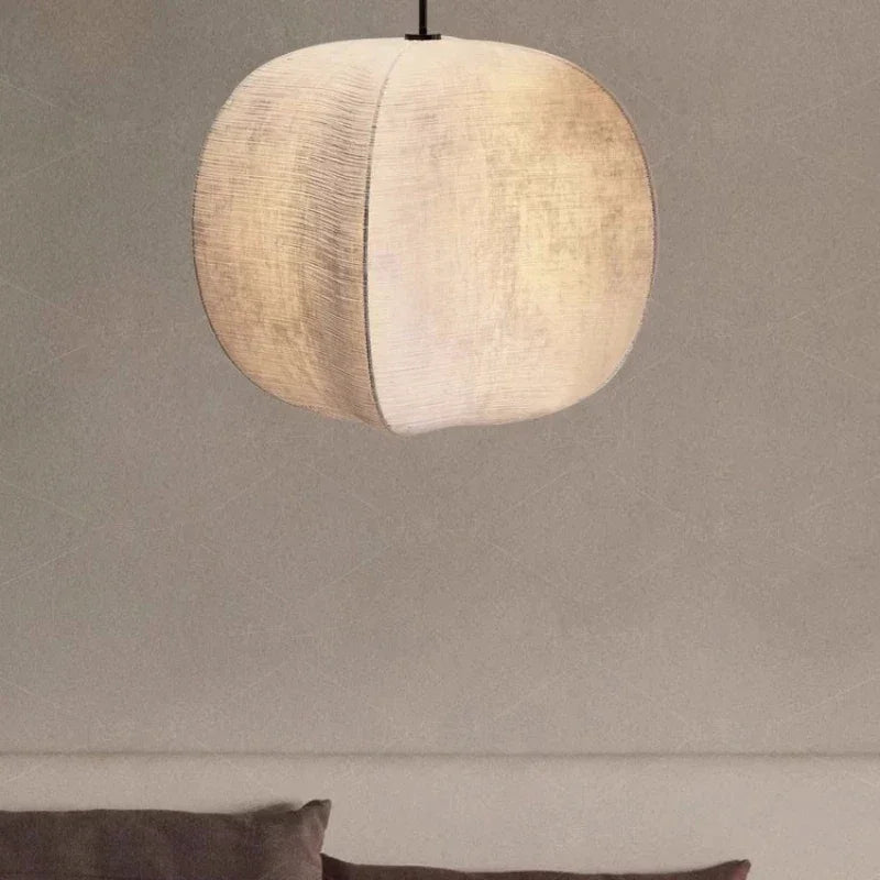 Linen Globe Pendant Light | Natural Beige Fabric Hanging Lamp Coastal Organic Modern Kitchen & Dining Casalolalights