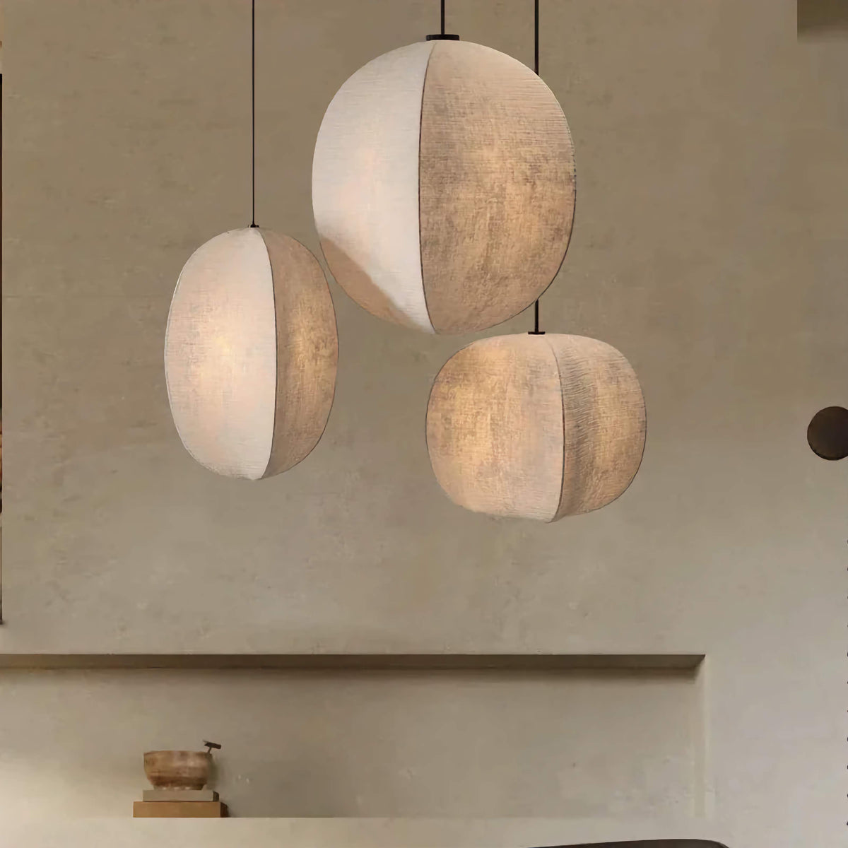 Linen Globe Pendant Light | Natural Beige Fabric Hanging Lamp Coastal Organic Modern Kitchen & Dining Casalolalights