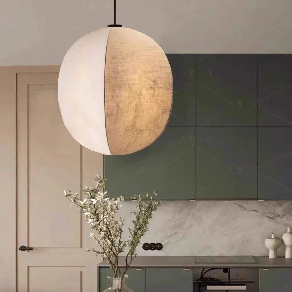 Linen Globe Pendant Light | Natural Beige Fabric Hanging Lamp Coastal Organic Modern Kitchen & Dining Casalolalights