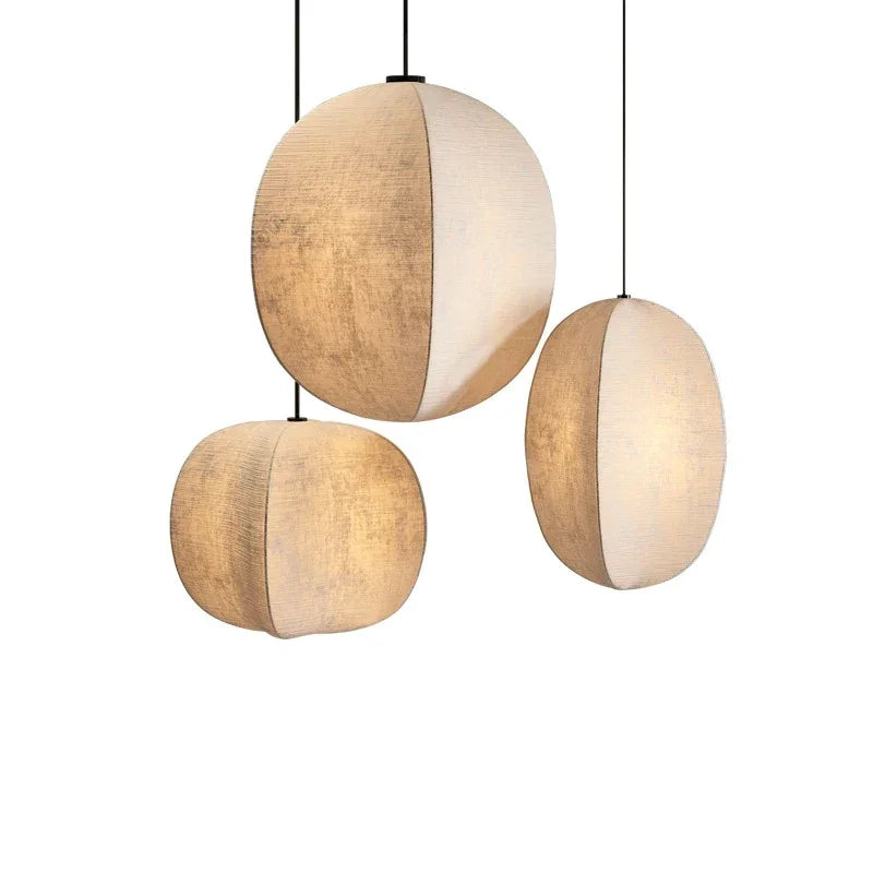 Linen Globe Pendant Light | Natural Beige Fabric Hanging Lamp Coastal Organic Modern Kitchen & Dining Casalolalights