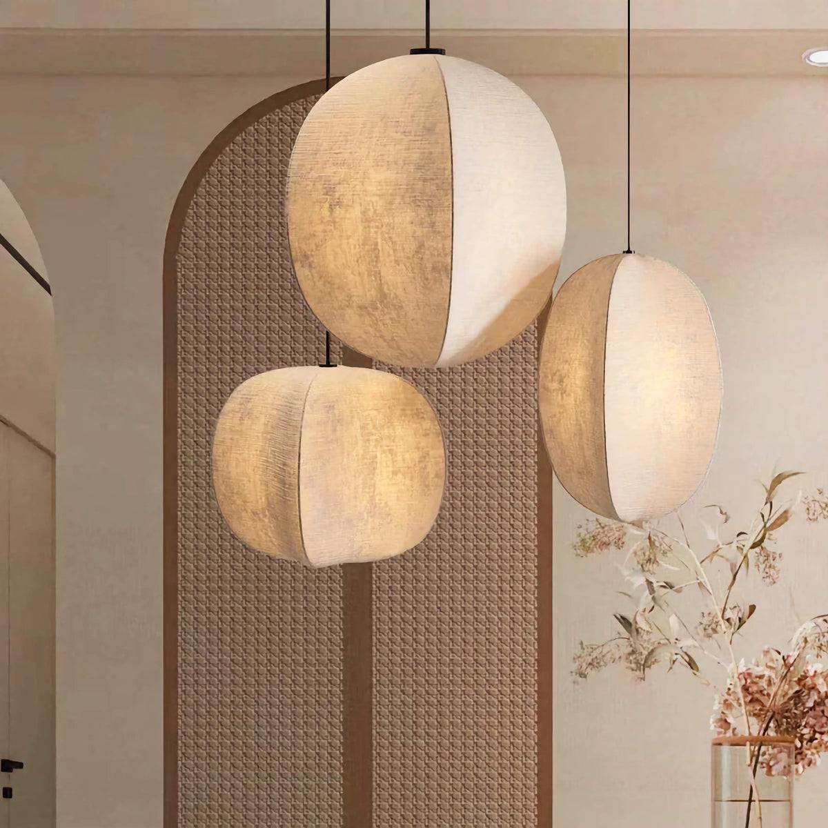 Linen Globe Pendant Light | Natural Beige Fabric Hanging Lamp Coastal Organic Modern Kitchen & Dining Casalolalights