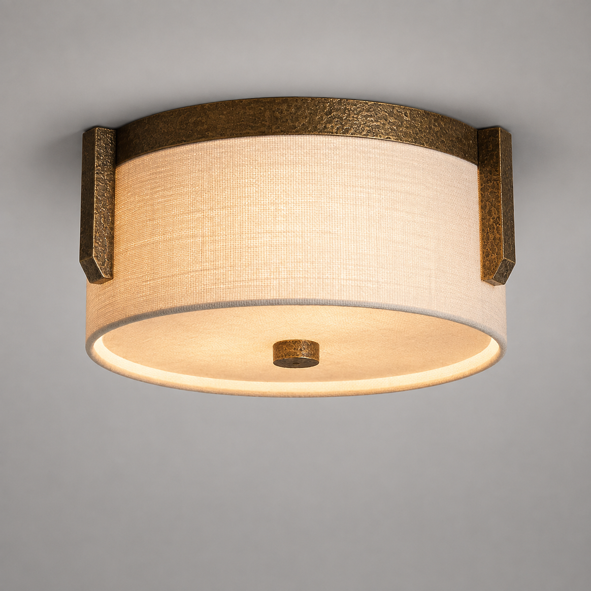 Linen & Brass Flush Mount Ceiling Light for Bedroom | Low Hallway Japandi Modern Casalolalights Luxury Lamps Interior