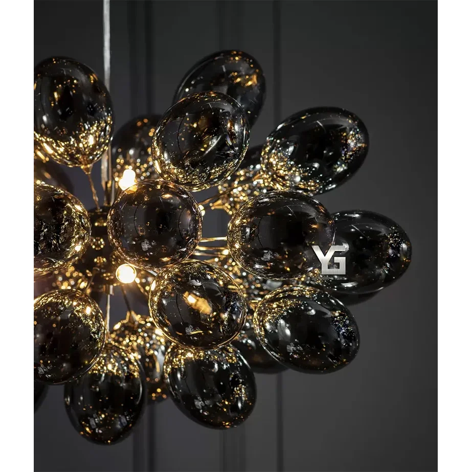 Black Grape Glass Chandelier | Luxury Interior Designer Ceiling Light Fixtures for Dining Room Kitchen