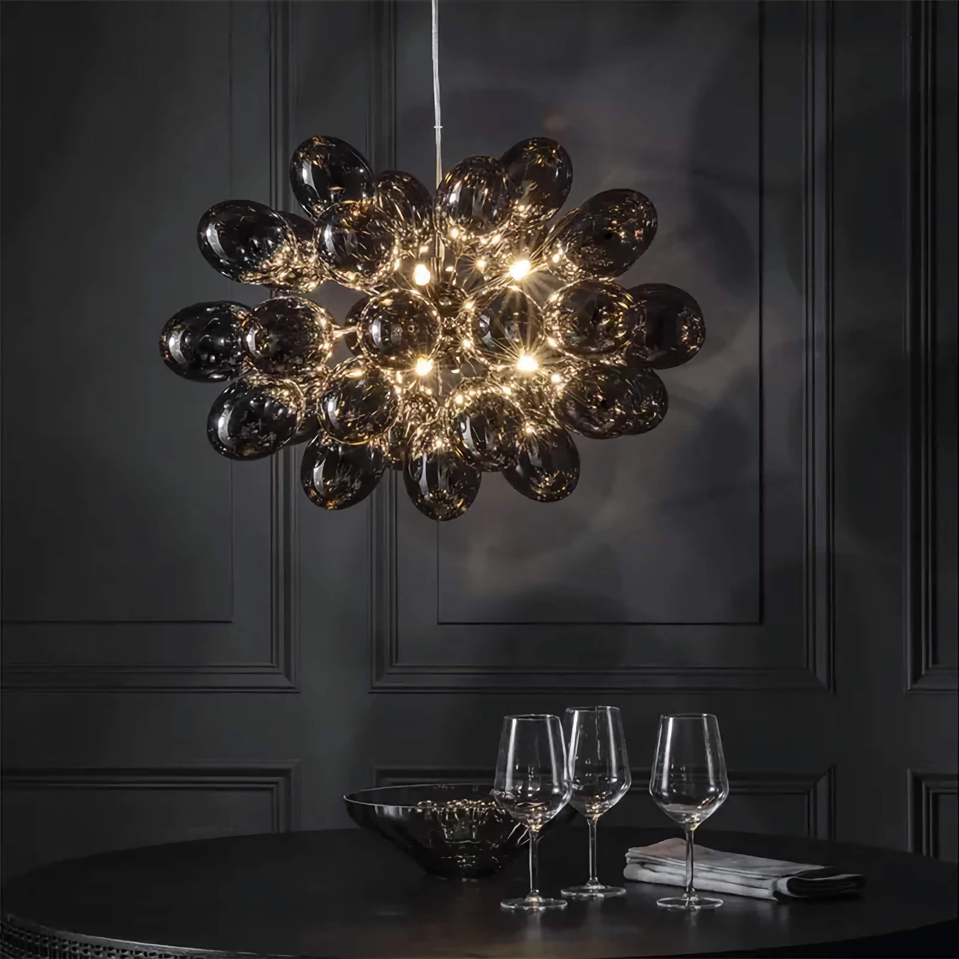 Black Grape Glass Chandelier | Luxury Interior Designer Ceiling Light Fixtures for Dining Room Kitchen