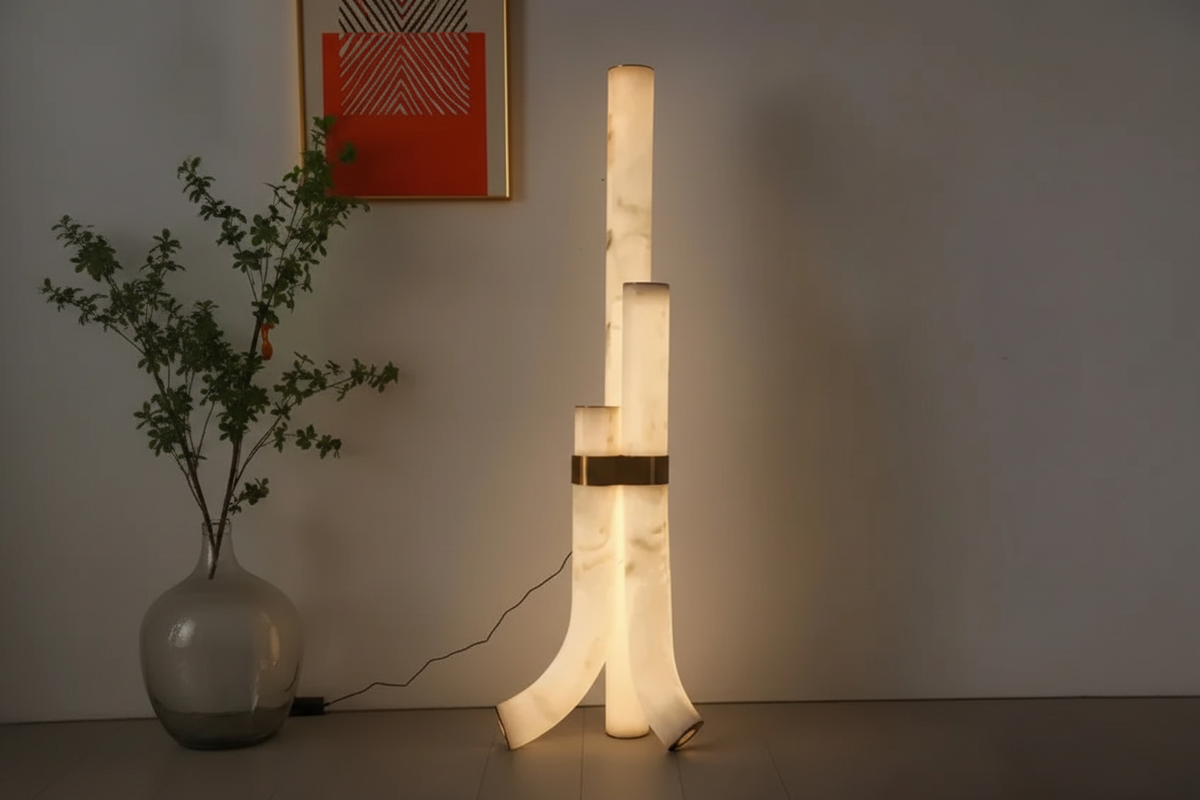 Alabaster Floor Lamp 150cm | Natural Stone & Brass Led Standing Modern Classic Living Room Casalolalights Luxury Lamps