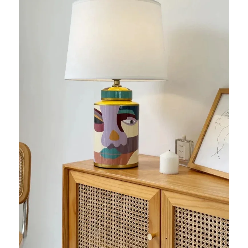 Abstract Art Table Lamp – Hand Painted Ceramic Base Bold Accent Lighting for Living Rooms & Bedrooms
