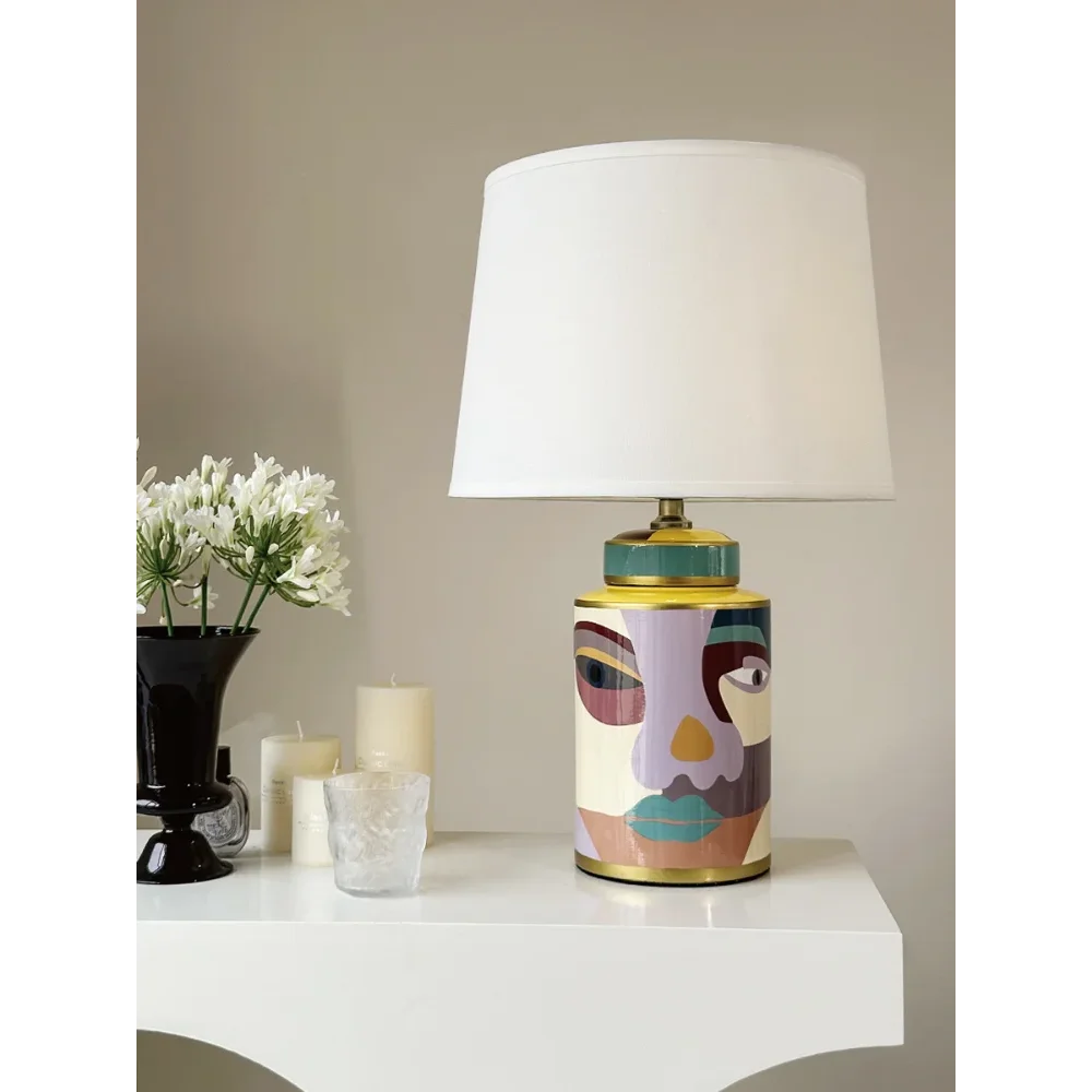 Abstract Art Table Lamp – Hand Painted Ceramic Base Bold Accent Lighting for Living Rooms & Bedrooms