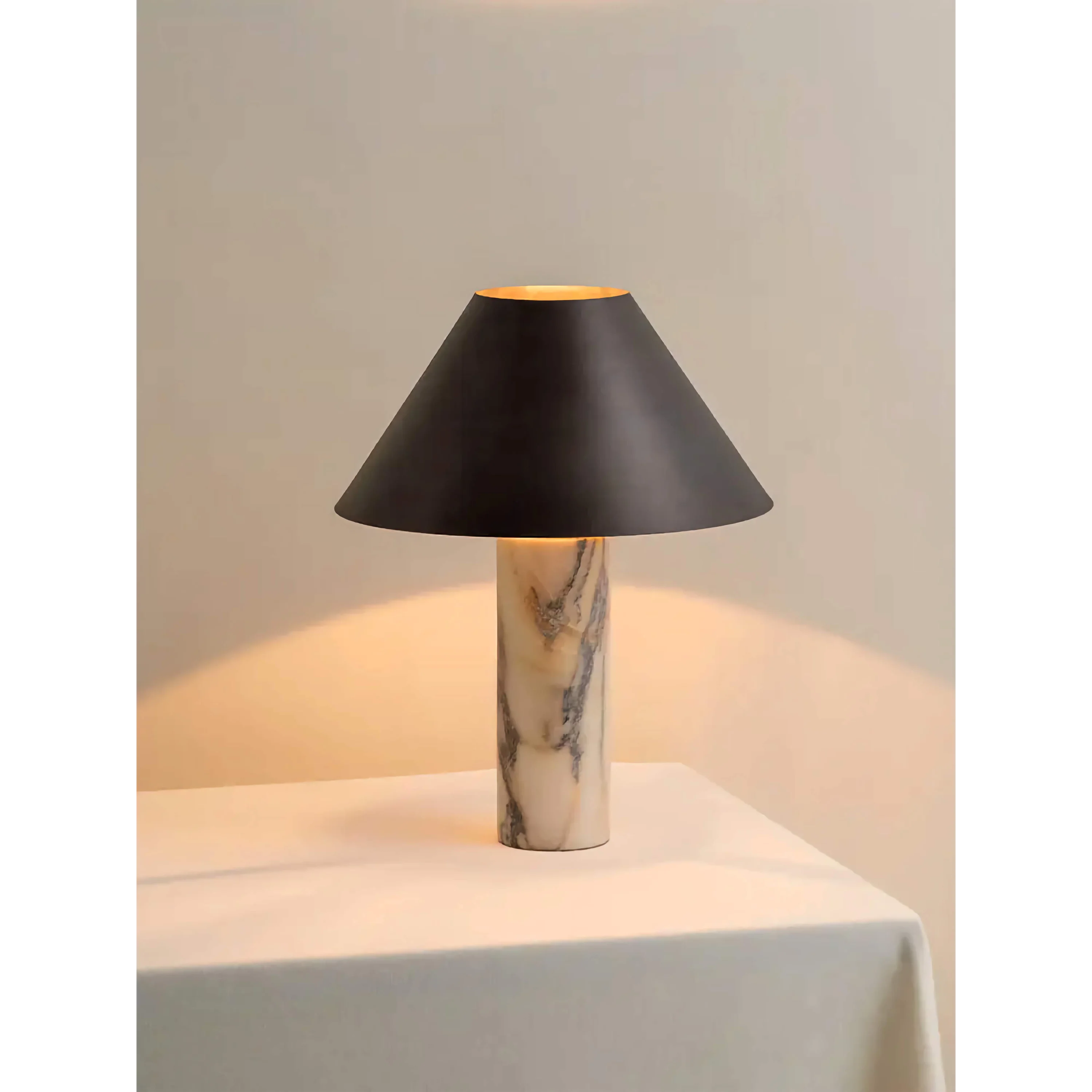 Marble Column Table Lamp | Black Shade Sculptural Lighting