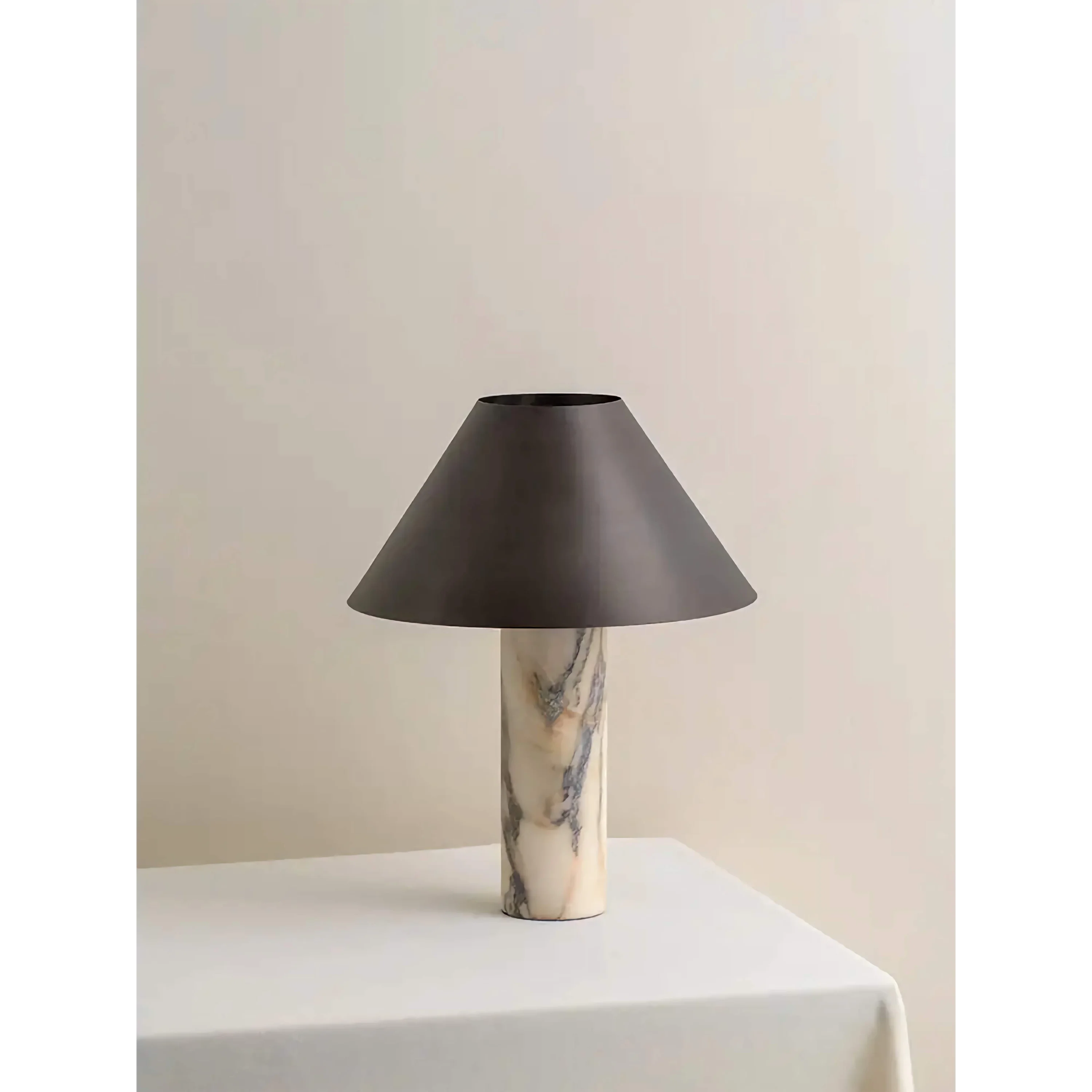 Marble Column Table Lamp | Black Shade Sculptural Lighting