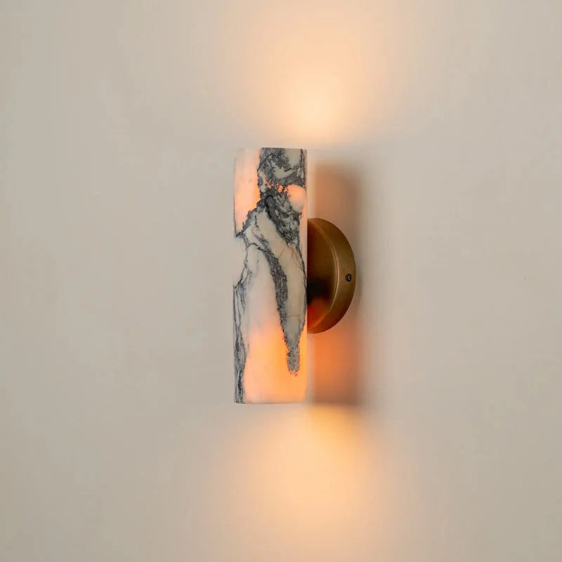 Marble Cylinder Wall Sconce – Brass Mount for Bathroom & Hallway