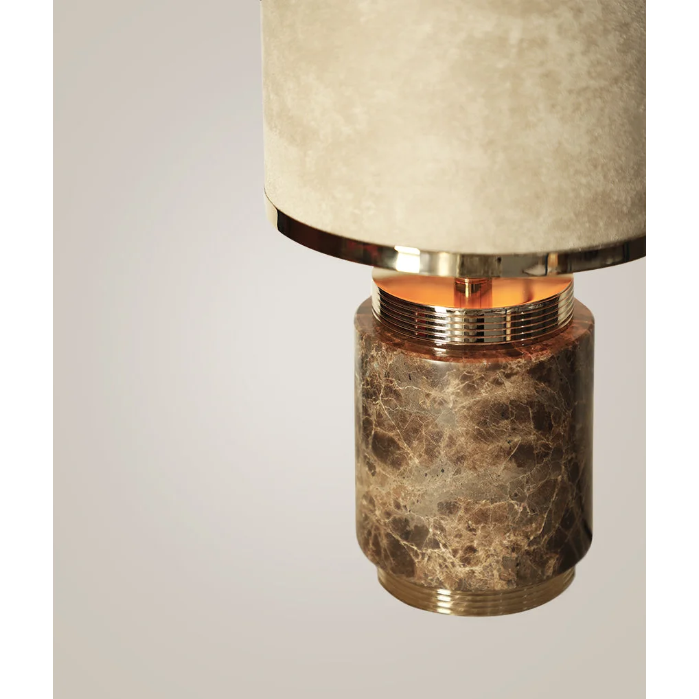 Marble and Gold Table Lamp with Velvet Drum Shade – Luxury Accent for Bedroom Living Room or Office
