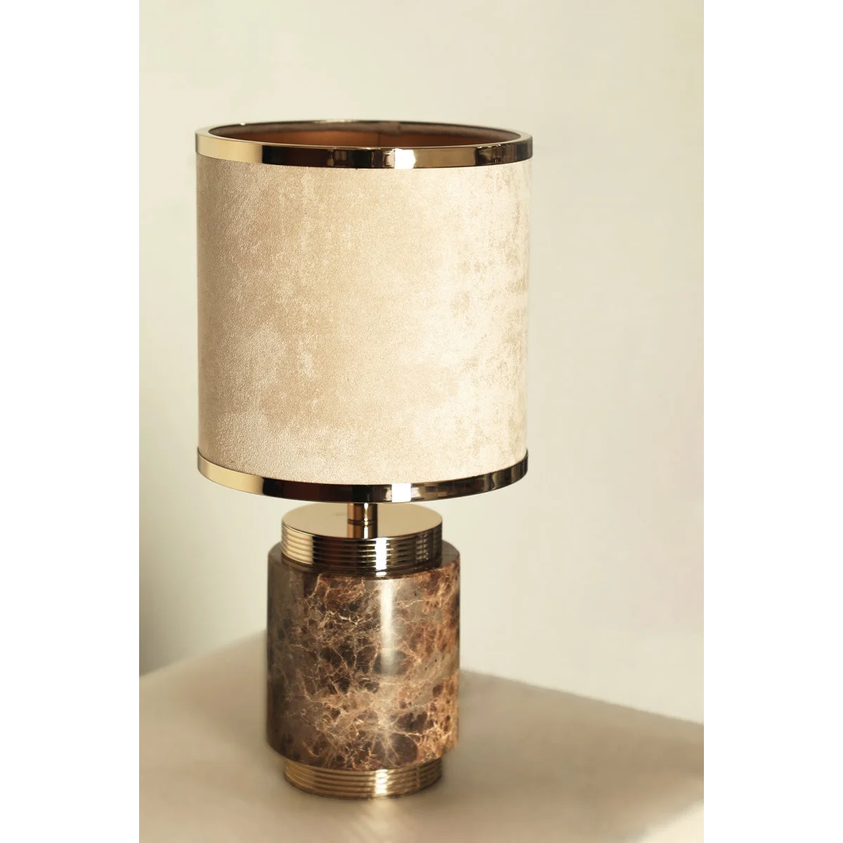 Marble and Gold Table Lamp with Velvet Drum Shade – Luxury Accent for Bedroom Living Room or Office