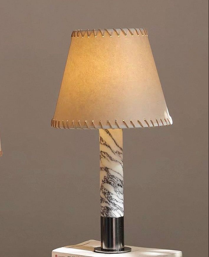 Designer Marble and Parchment Table Lamp | Minimalist Statement Lighting in Two Heights