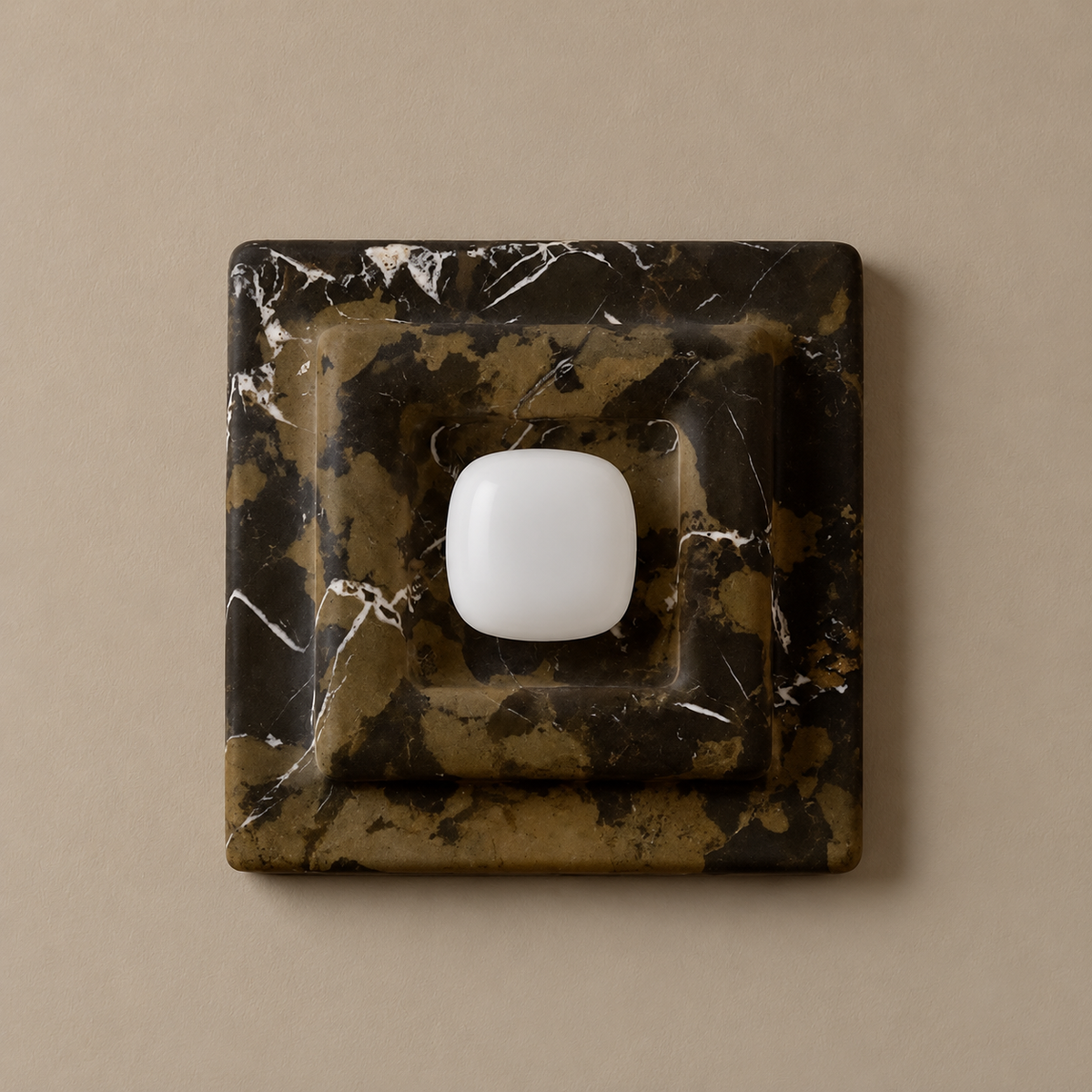 Black marble square wall sconce with an opal diffuser.