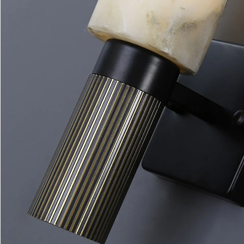 Marble Wall Sconce 38cm | Natural Stone Base & Frosted Glass Globe Light Living Room Bedroom Hallway Casalolalights