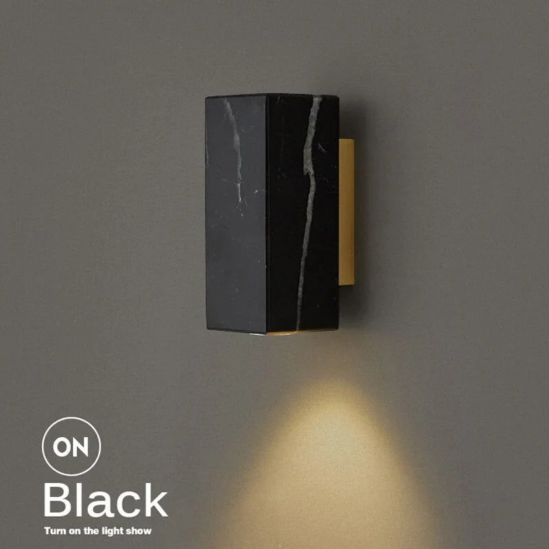 Marble Wall Sconce 16cm | Small Stone Block Bedside Light White Black Green Bedroom Hallway & Corridor Casalolalights