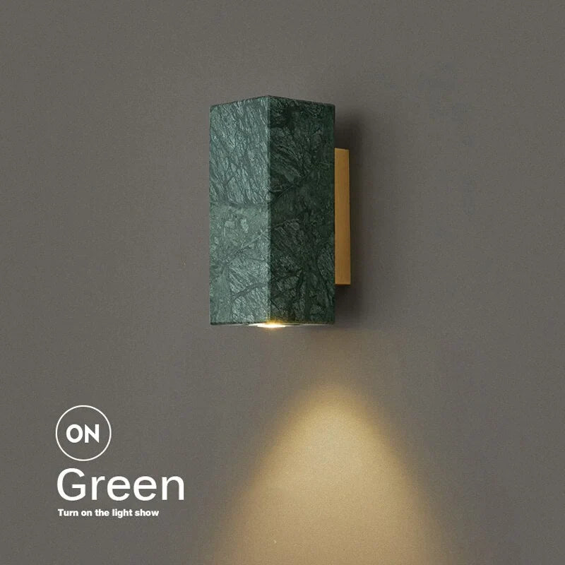 Marble Wall Sconce 16cm | Small Stone Block Bedside Light White Black Green Bedroom Hallway & Corridor Casalolalights