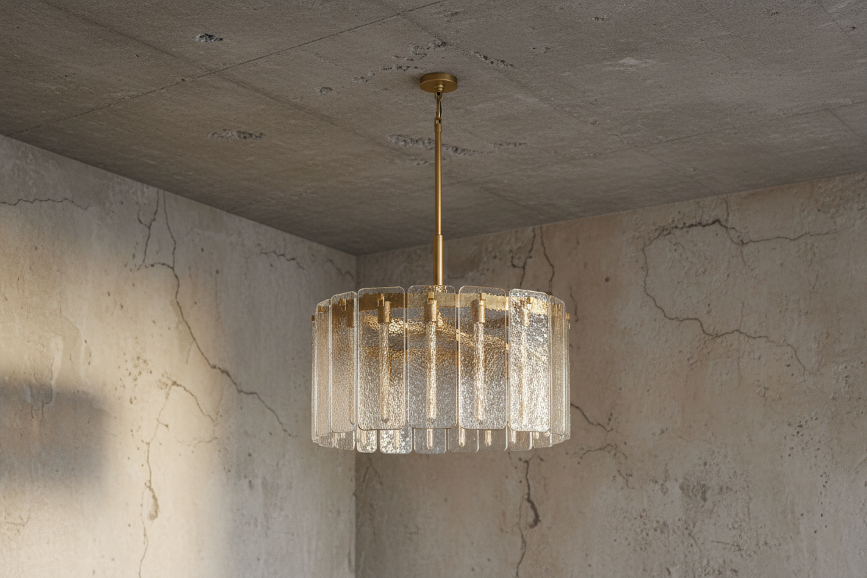 Solid Copper Round Chandelier | Textured Cast Glass Panels | 92cm - 152cm Ring Light | Casalola Lights Casalolalights