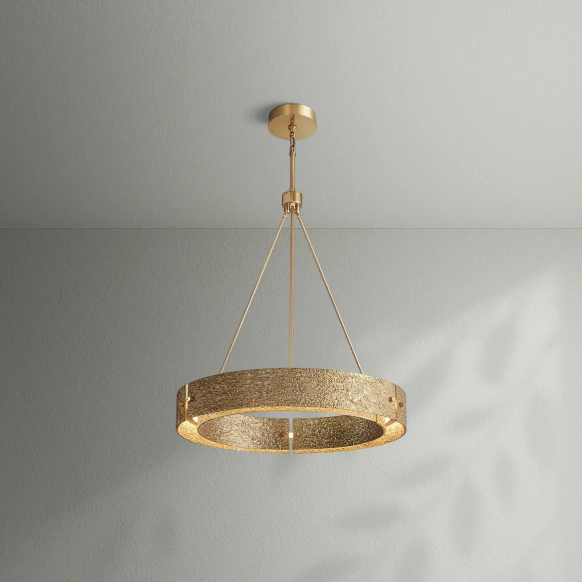 Solid Copper Round Chandelier | Brutalist Bark Texture | 92cm - 152cm Ring Light | Heavy Cast Metal | Casalola Lights