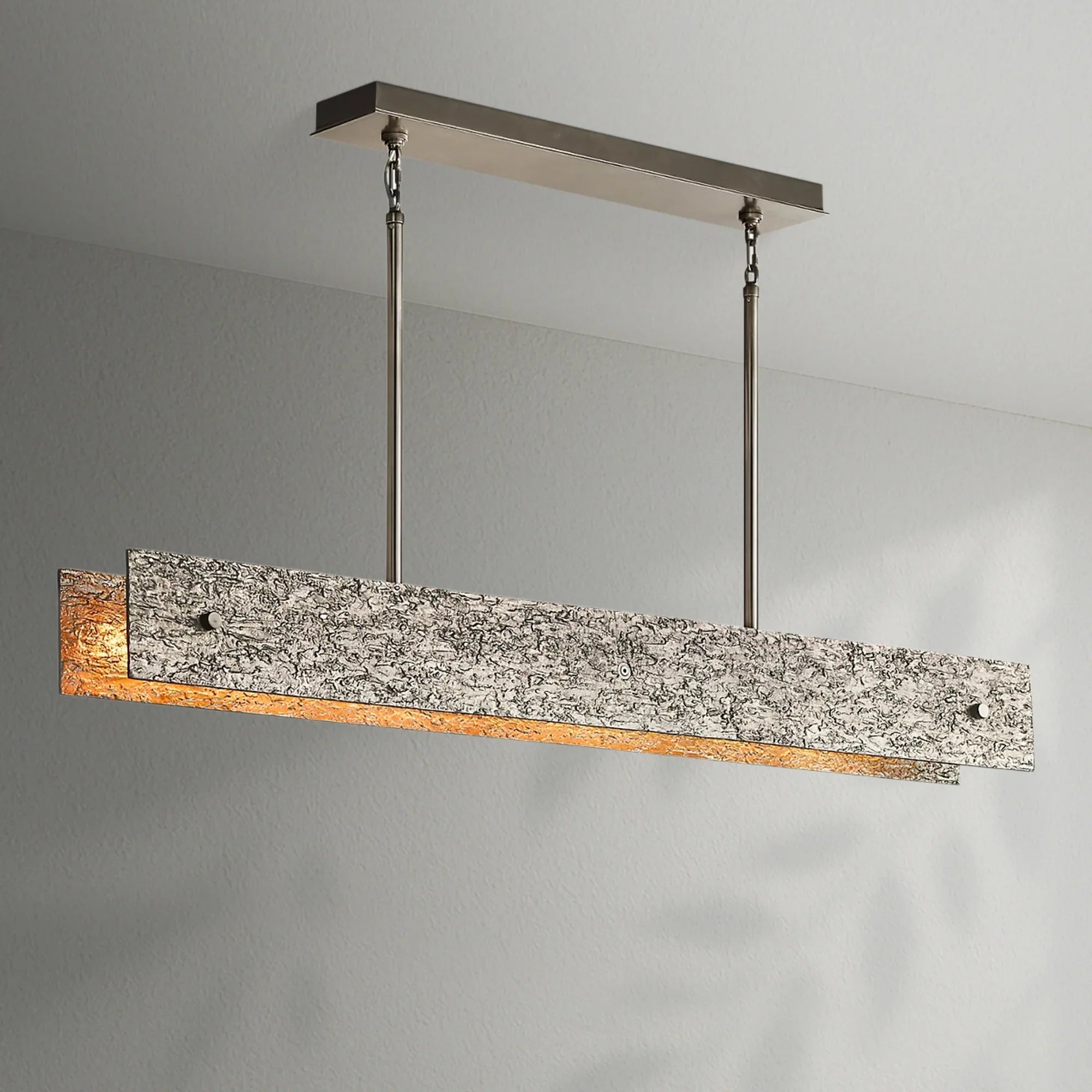 Solid Copper Linear Suspension | Brutalist Texture | 137cm - 182cm Dining Light | Heavy Cast Metal | Casalola Lights