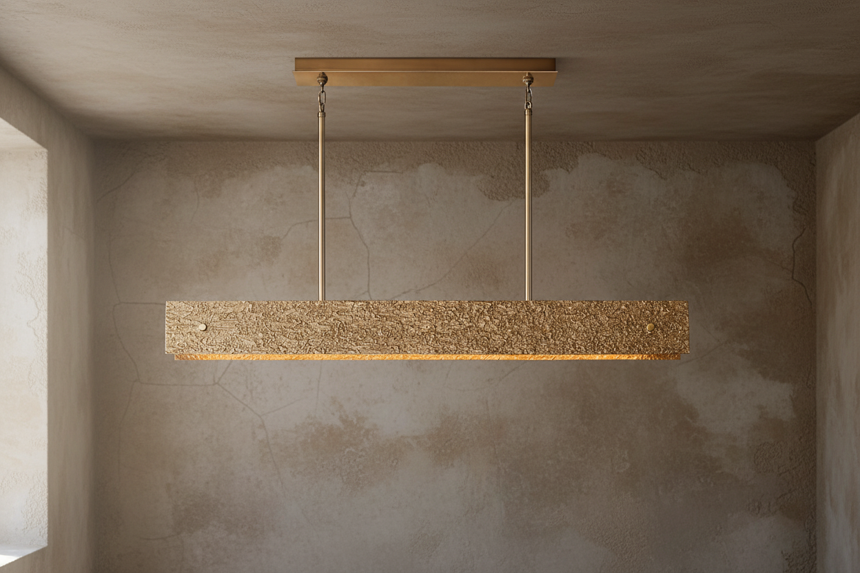 Solid Copper Linear Suspension | Brutalist Texture | 137cm - 182cm Dining Light | Heavy Cast Metal | Casalola Lights