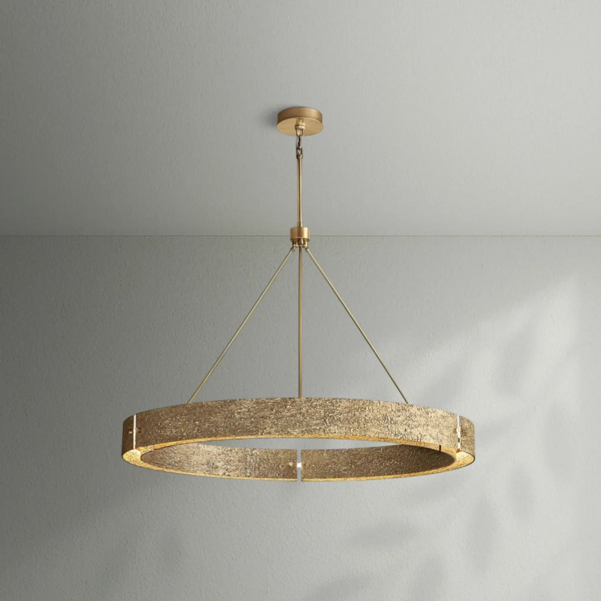 Solid Cast Copper Round Chandelier for Dining Room | 92cm 122cm 152cm Brutalist Texture Ring Light Casalolalights