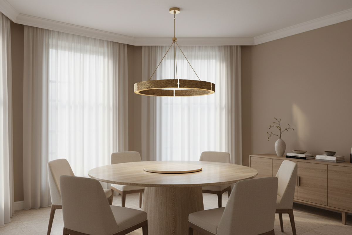 Solid Cast Copper Round Chandelier for Dining Room | 92cm 122cm 152cm Brutalist Texture Ring Light Casalolalights