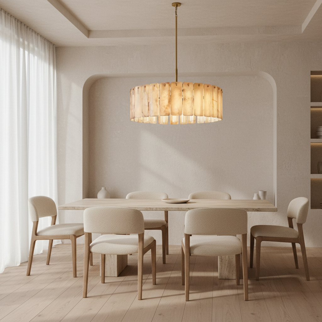 Spanish Alabaster Ring Chandelier for Dining Room | 91cm 122cm 152cm Solid Copper Mid-century Casalolalights Luxury