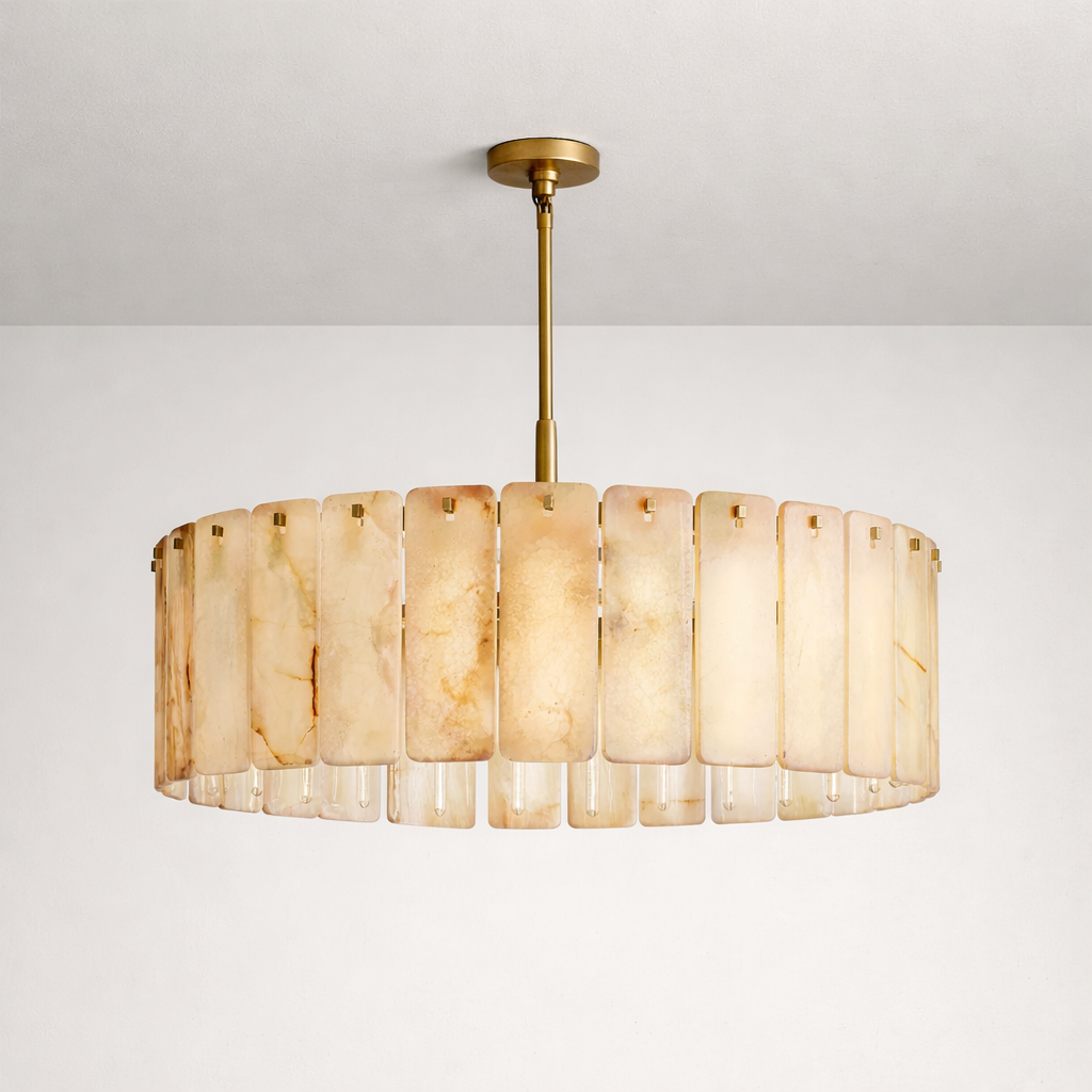 Italian Alabaster Pendant Light 36’’ Round Brass Chandelier | Casalola Lights Casalolalights Luxury Lamps for Interior